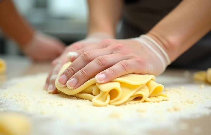 Kitchen staff preparing pasta.