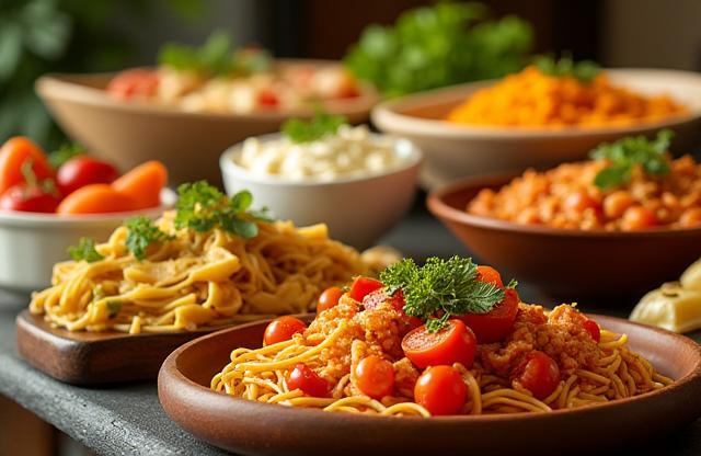 Beautifully arranged catering food display.