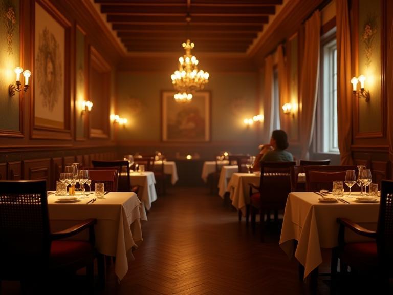 Interior view of the dining area with tables set.