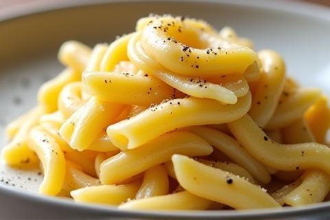 Plate of Pici Cacio e Pepe pasta.