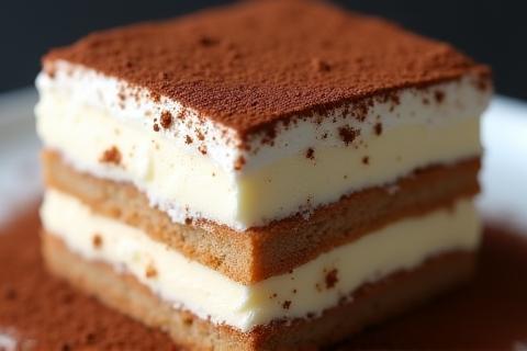 Serving of Tiramisu dessert.