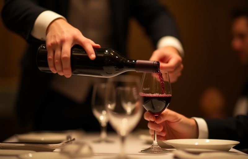 Sommelier pouring wine for a guest.